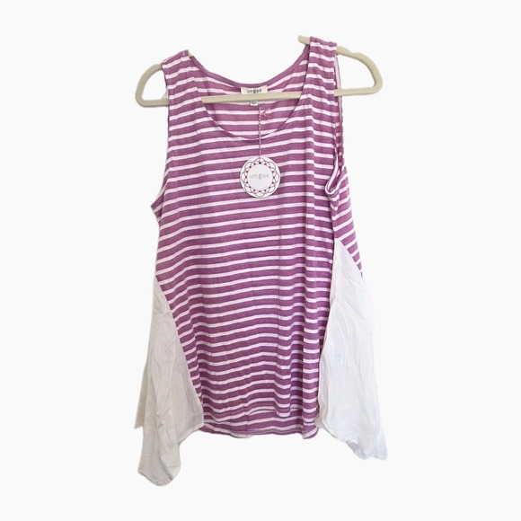 Umgee Tops - Umgee Nwt Tank On The Bias Pink Stripe Womens Size Large Sheer Sides